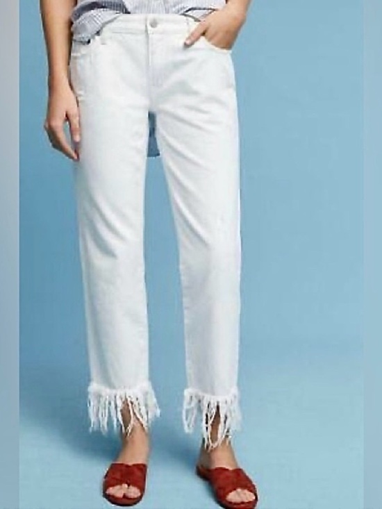 Pilcro and the Letterpress Denim - Pilcro and the Letterpress Anthropologie Hyphen White Fringe-Hem Jeans Sz 30
